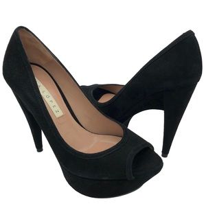 Pura Lopez Black Suede Platform High Stiletto Heels